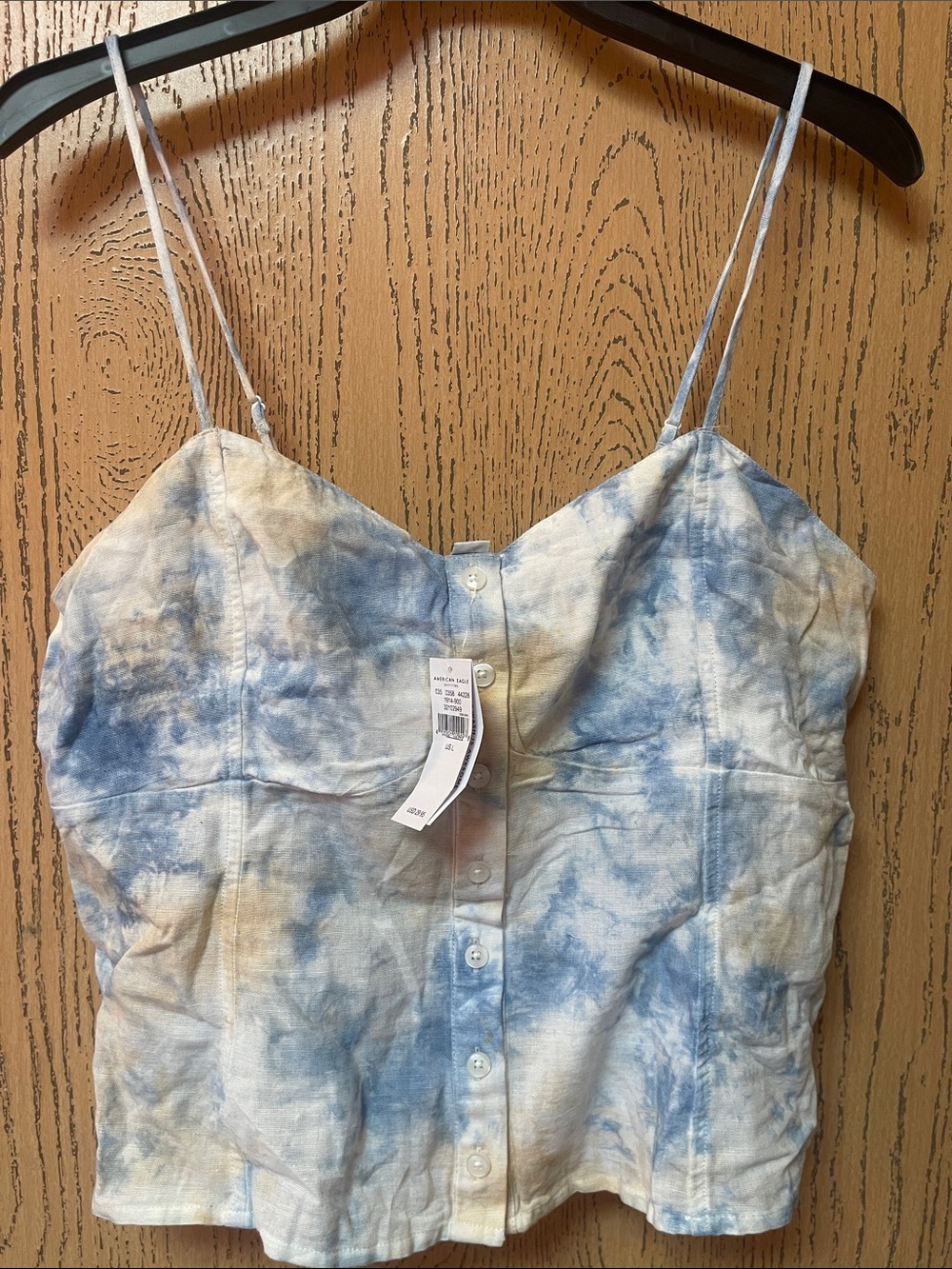 American Eagle Outfitters Tie-Dye Button-Front Camisole in Blue and Cream